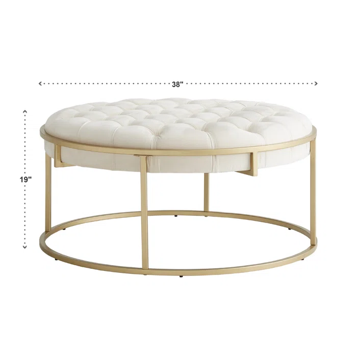 Round Shape Velvet Ottoman with Golden Metal Finish