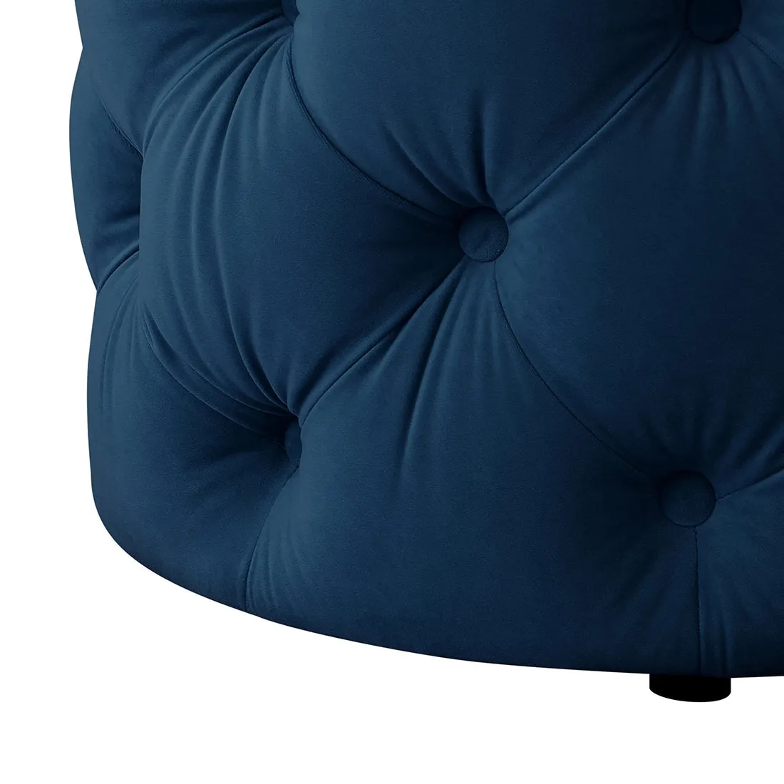 Rounded Shape Dark Blue Color Velvet Tufted Solid Puffy Ottoman