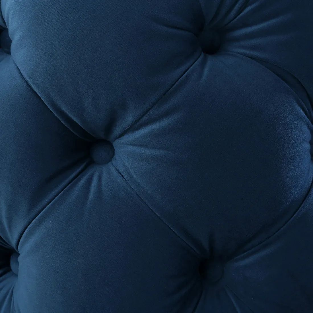 Rounded Shape Dark Blue Color Velvet Tufted Solid Puffy Ottoman