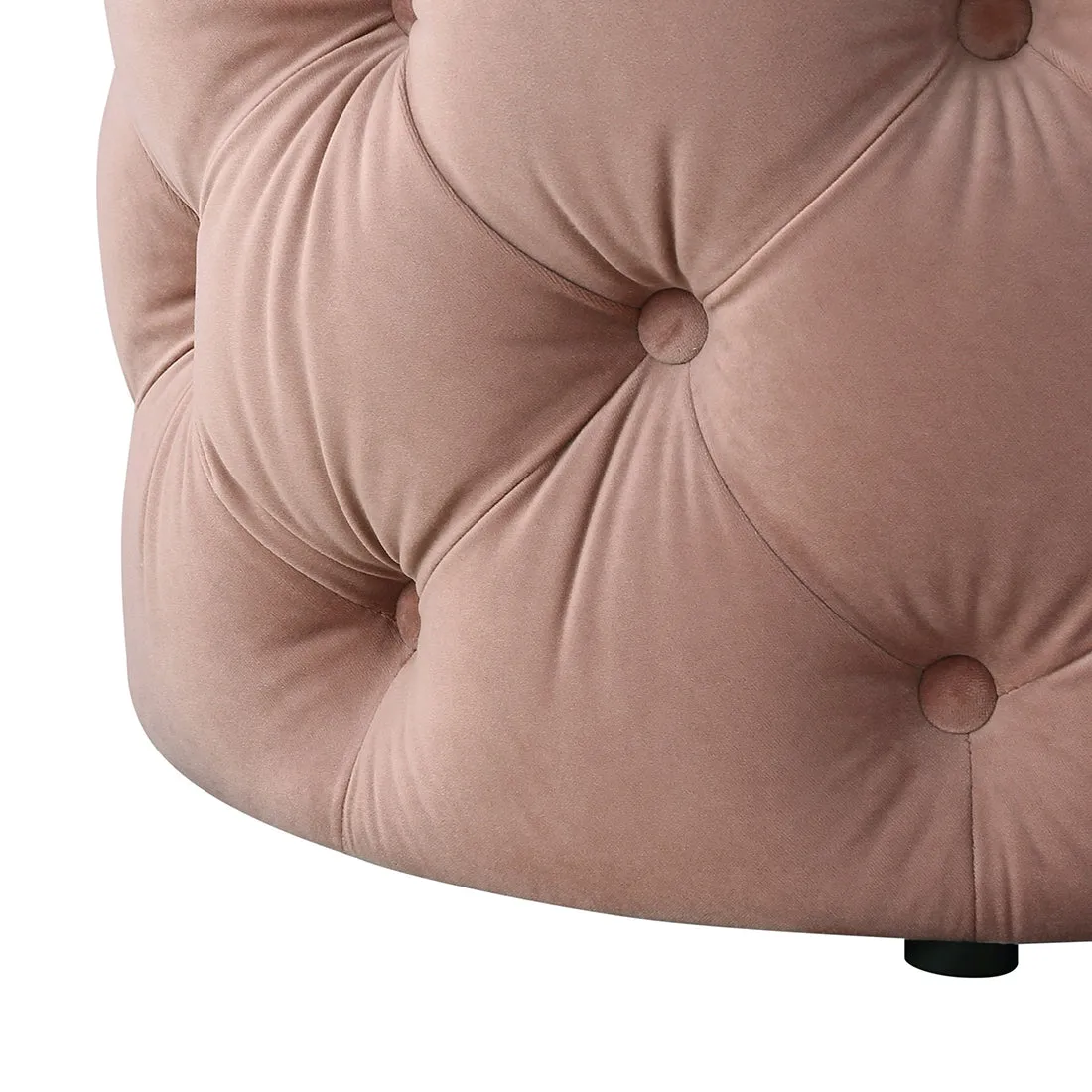 Rounded Shape Pink Color Velvet Tufted Solid Puffy Ottoman