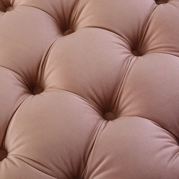 Rounded Shape Pink Color Velvet Tufted Solid Puffy Ottoman