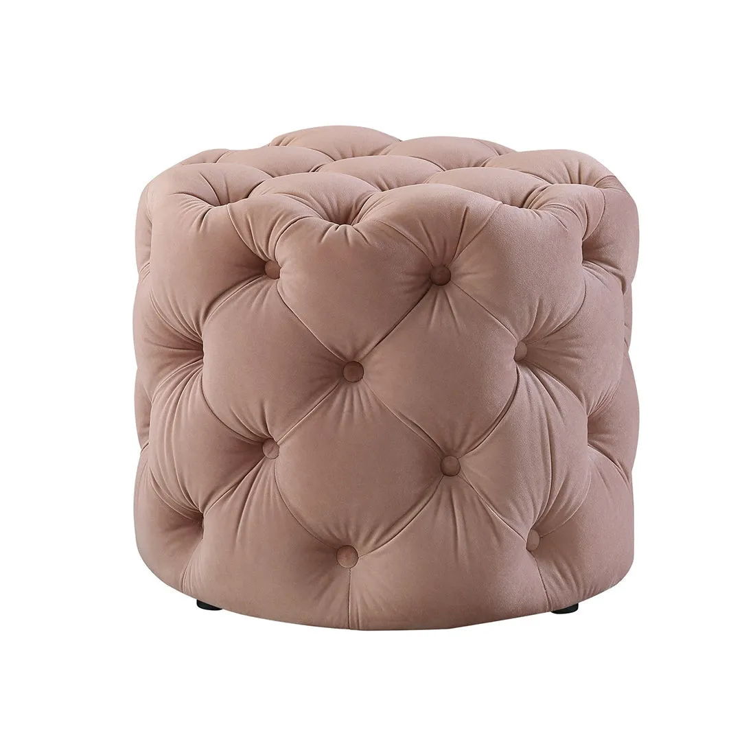 Rounded Shape Pink Color Velvet Tufted Solid Puffy Ottoman