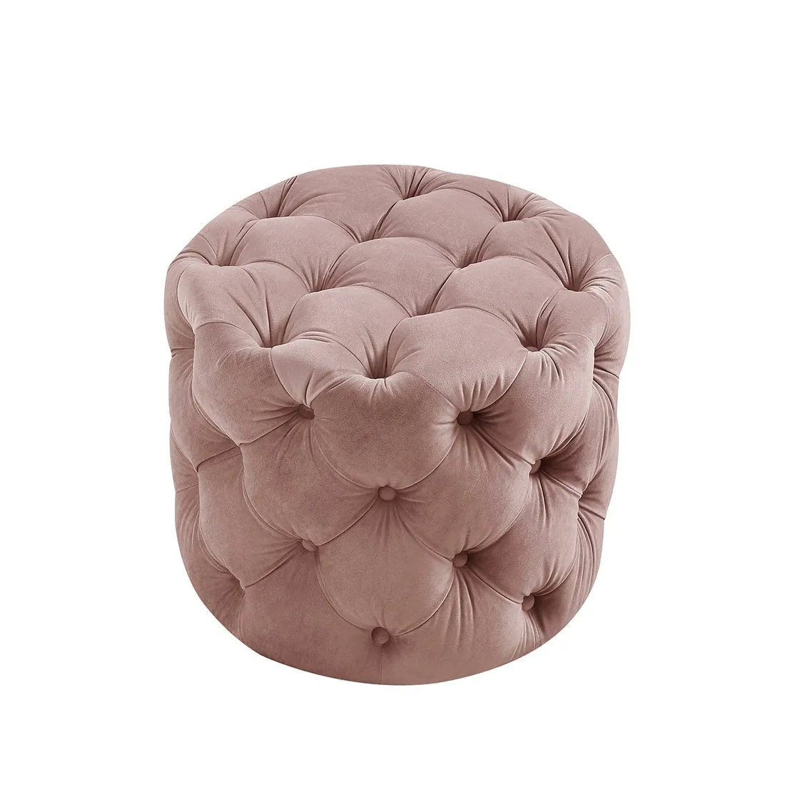 Rounded Shape Pink Color Velvet Tufted Solid Puffy Ottoman