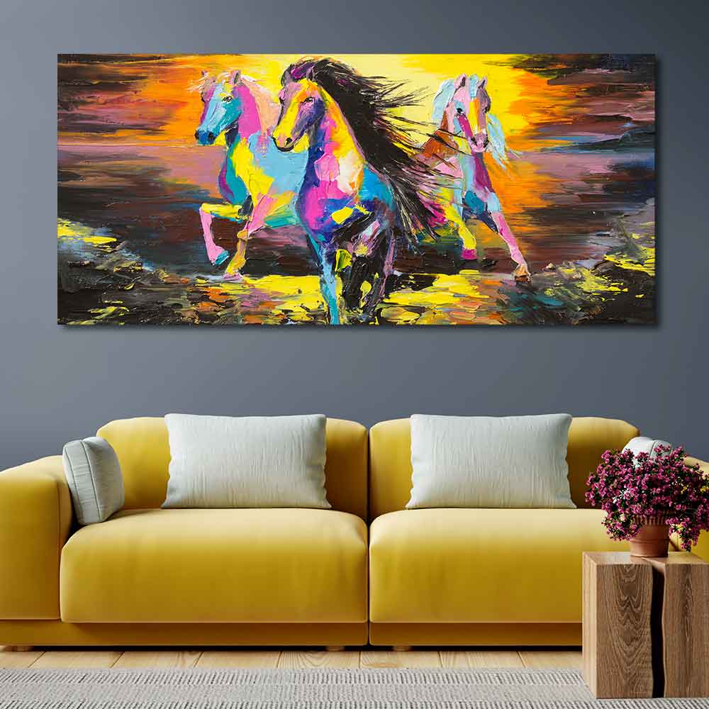 Running Horses Abstract Art Premium Canvas Wall Painting