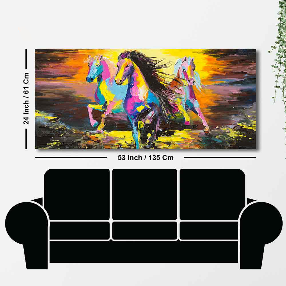 Running Horses Abstract Art Premium Canvas Wall Painting