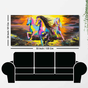 Running Horses Abstract Art Premium Canvas Wall Painting