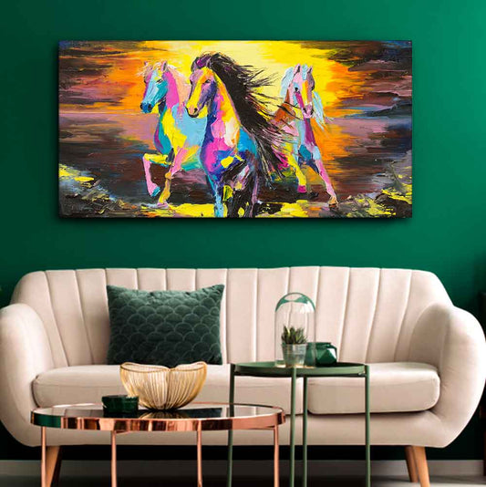 Running Horses Abstract Premium Canvas Wall Painting