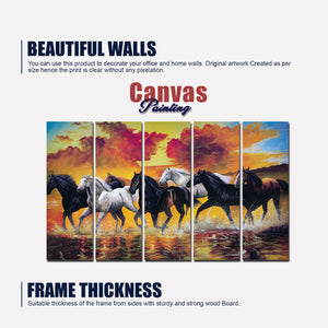 Running Seven Horses Canvas Wall Painting 5 Pieces