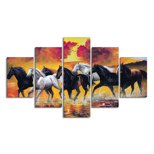 Running Seven Horses Wall Painting Five Pieces