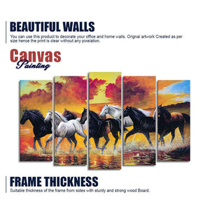 Running Seven Horses Wall Painting of Five Pieces