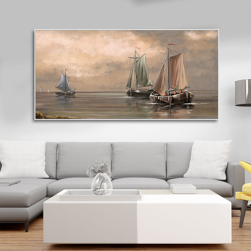 Sailing Boat on the Sea landscape with Fisherman Wall Painting