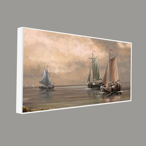 Sailing Boat on the Sea landscape with Fisherman Wall Painting