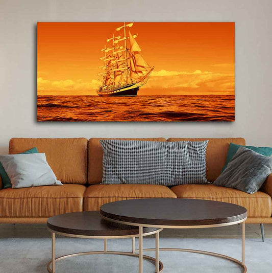 Sailing Ship in a Beautiful Golden Hour Premium Wall Painting