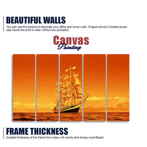 Sailing Ship in Golden Hour Premium Wall Painting Set of Five