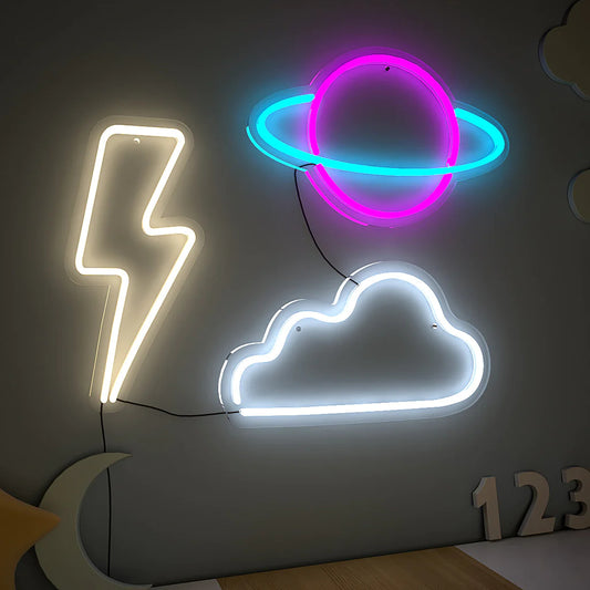 Saturn Planet Cloud and Lightning LED Neon Light- Set of 3