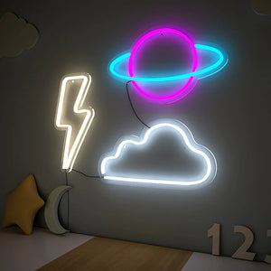 Saturn Planet Cloud and Lightning LED Neon Light- Set of 3