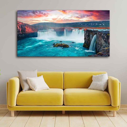 Scenery of Waterfall In Forest Canvas Wall Painting