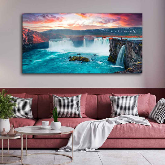 Scenery of Waterfall In Forest Canvas Wall Painting