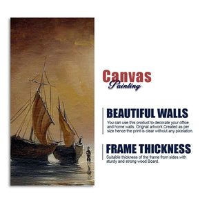 Sea Ships with Fishermen Canvas Wall Painting