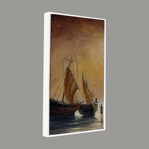 Sea Ships with Fishermen Canvas Wall Painting