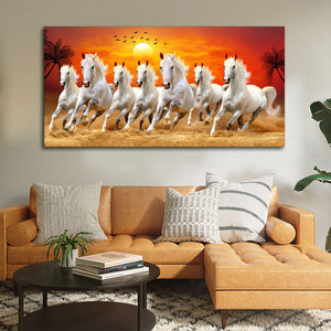 Seven Horses Running at Sunrise Premium Canvas Wall Painting