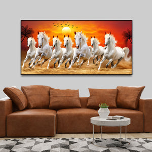 Seven Horses Running at Sunrise Premium Canvas Wall Painting