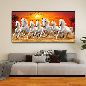 Seven Horses Running at Sunrise Premium Canvas Wall Painting