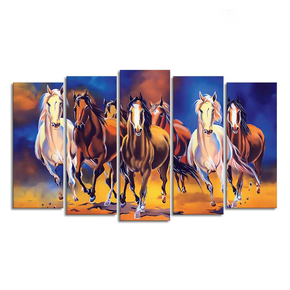 Seven Horses Set of Five Pieces Premium Canvas Wall Painting