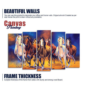 Seven Horses Set of Five Pieces Premium Canvas Wall Painting