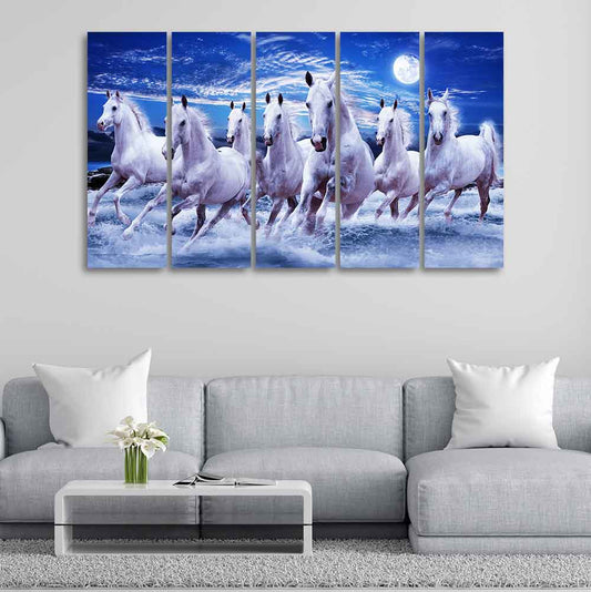 Seven Running Horses in Water Canvas Wall Painting