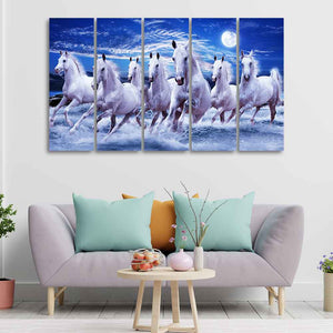 Seven Running Horses in Water Canvas Wall Painting