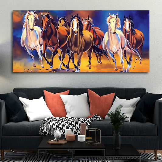 Seven Running Horses Premium Canvas Wall Painting