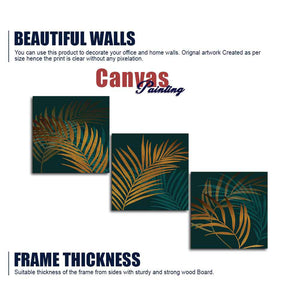 Shiny Golden Tropical leaves 3 Pieces Canvas Wall Painting