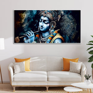 Shree Krishna Playing with Flute Canvas Wall Painting