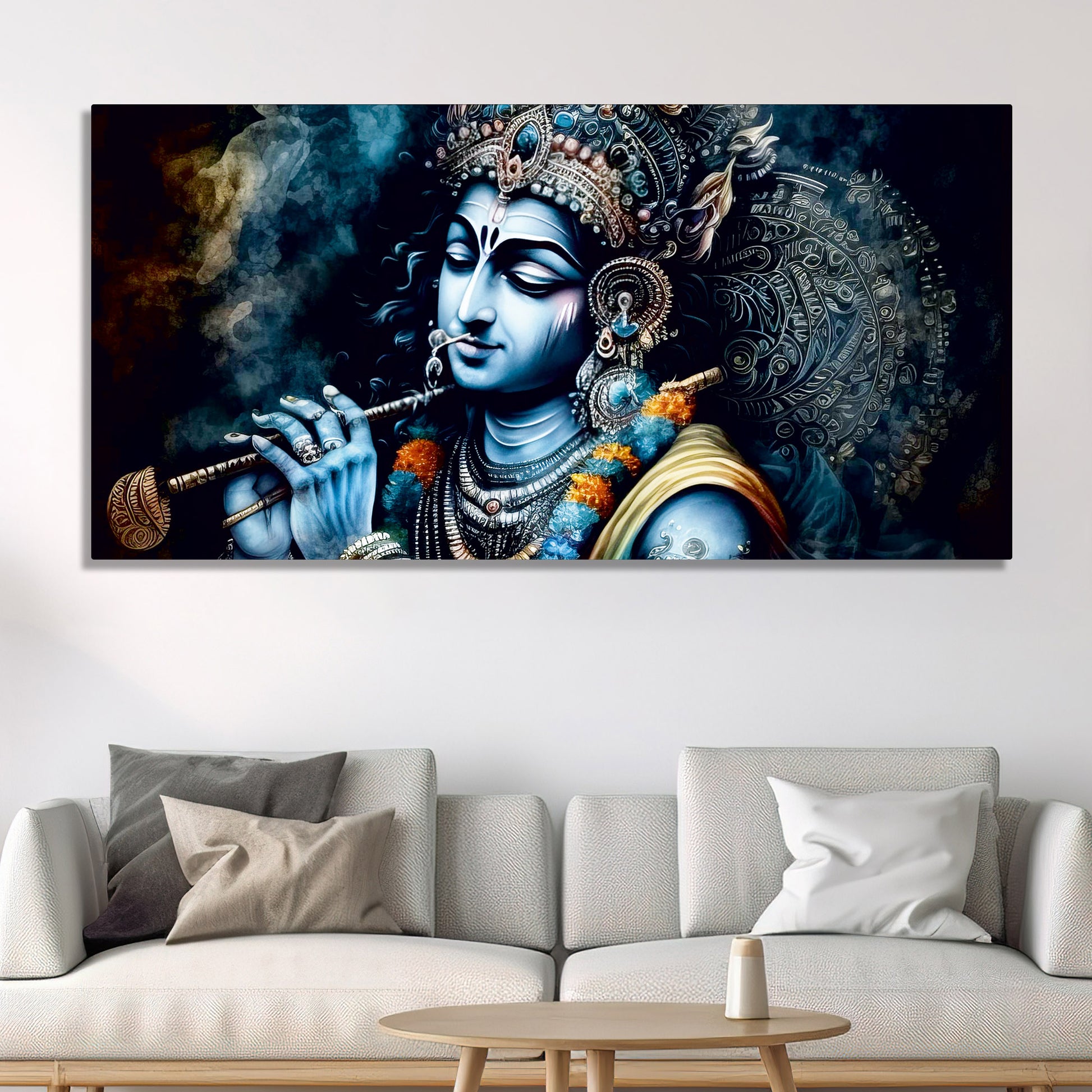 Shree Krishna Playing with Flute Canvas Wall Painting