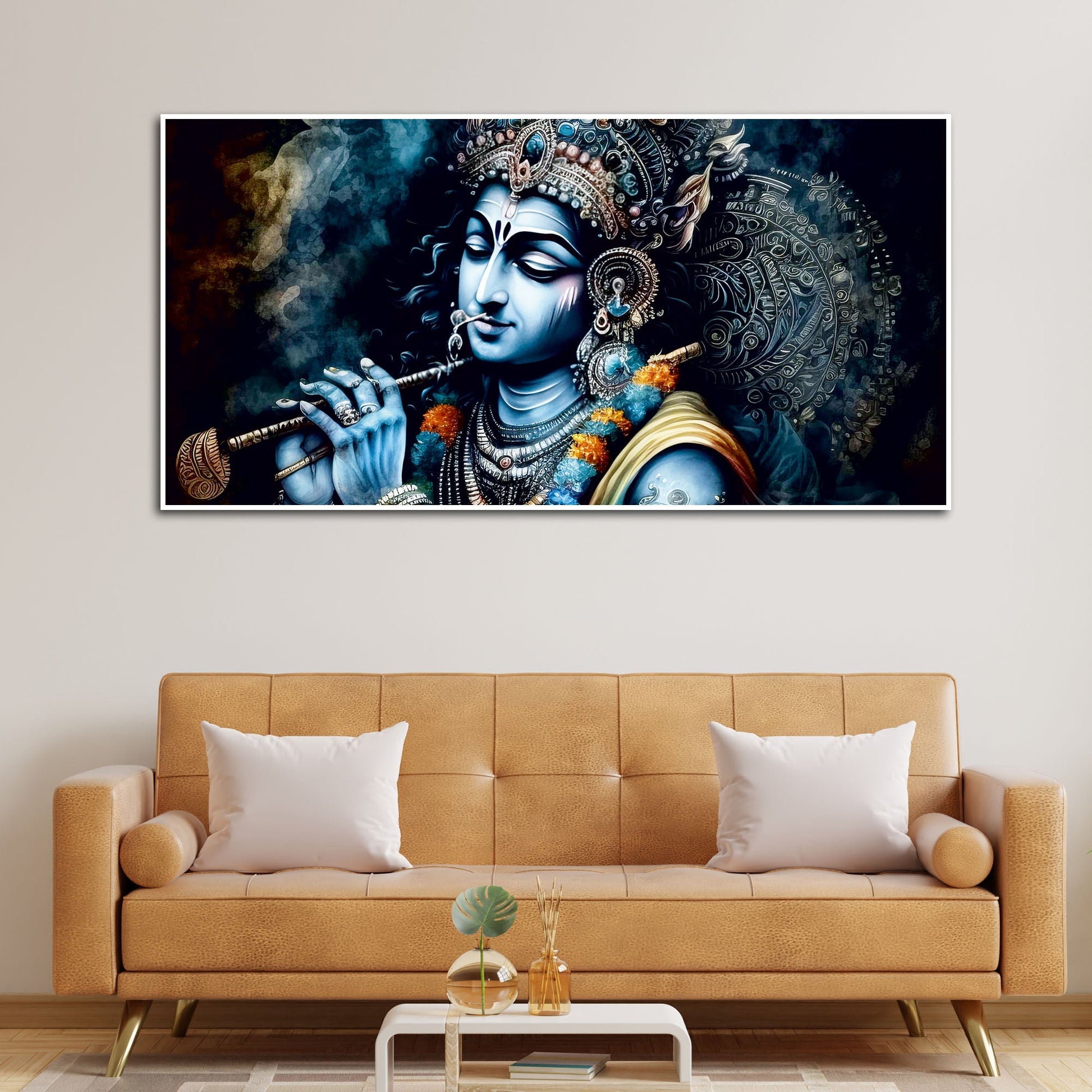 Shree Krishna Playing with Flute Canvas Wall Painting