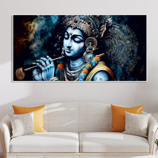 Shree Krishna Playing with Flute Canvas Wall Painting