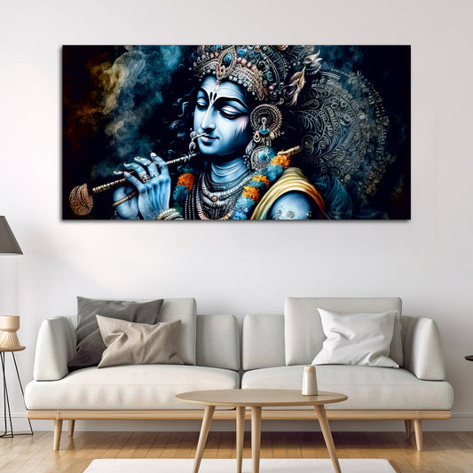 Shree Krishna Playing with Flute Canvas Wall Painting