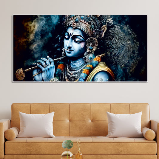 Shree Krishna Playing with Flute Canvas Wall Painting