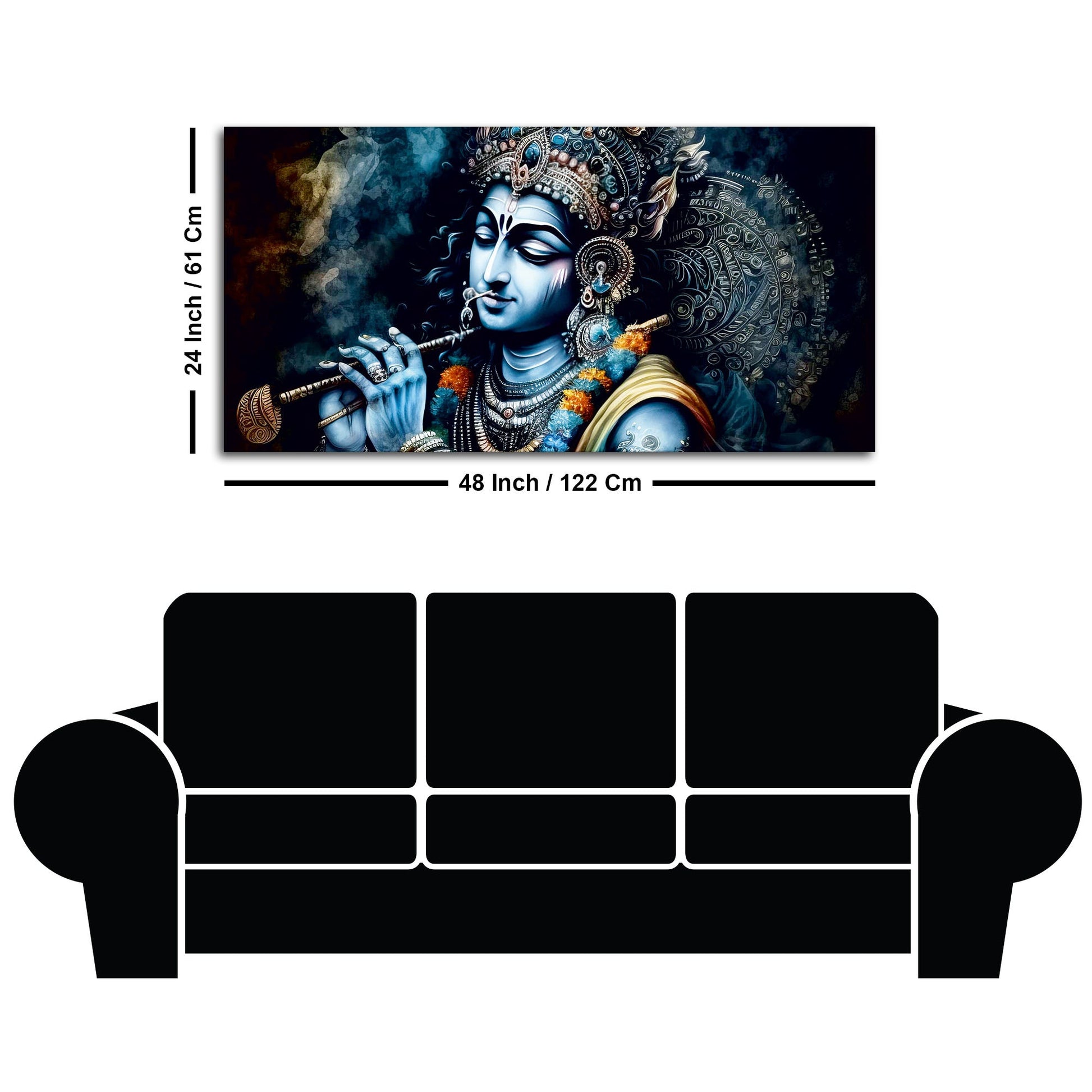 Shree Krishna Playing with Flute Canvas Wall Painting