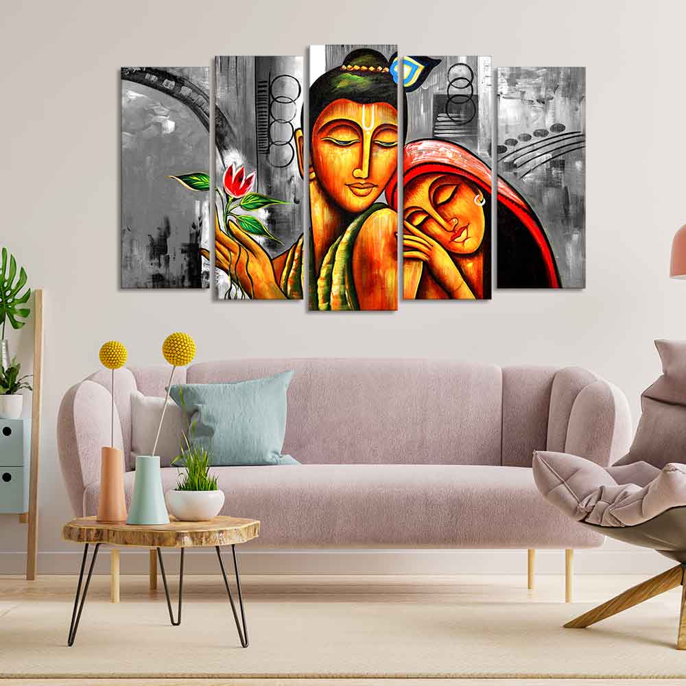 Shree Radha Krishna Canvas Wall Painting Set of Five