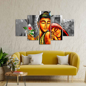 Shree Radha Krishna Canvas Wall Painting Set of Five Pieces