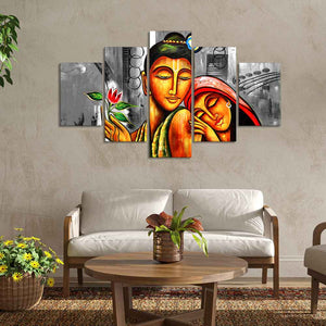 Shree Radha Krishna Canvas Wall Painting Set of Five Pieces