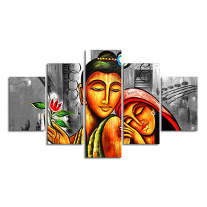 Shree Radha Krishna Canvas Wall Painting Set of Five Pieces