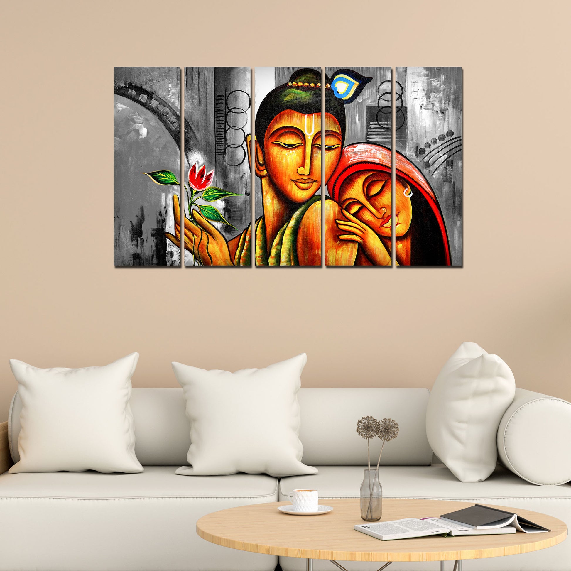 Shree Radha Krishna Canvas Wall Painting Set of 5