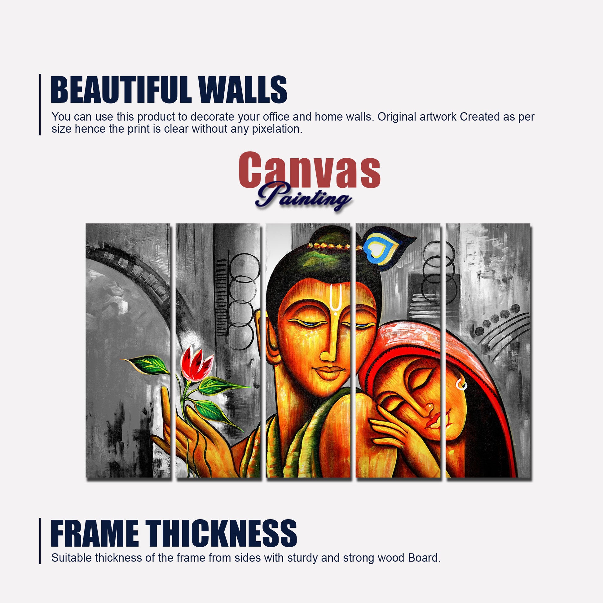 Shree Radha Krishna Canvas Wall Painting Set of 5