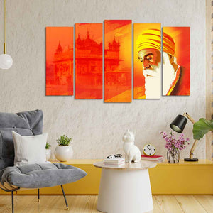 Shri Guru Nanak Dev Premium Wall Painting of Five Pieces