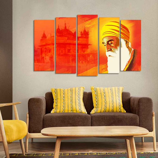 Shri Guru Nanak Dev Premium Wall Painting of Five Pieces