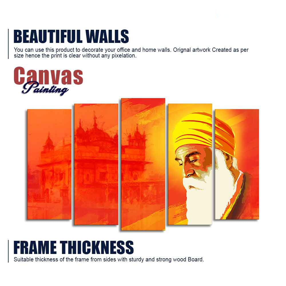 Shri Guru Nanak Dev Premium Wall Painting of Five Pieces