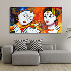 Shri Radha Krishna Playing with Flute Canvas Wall Painting